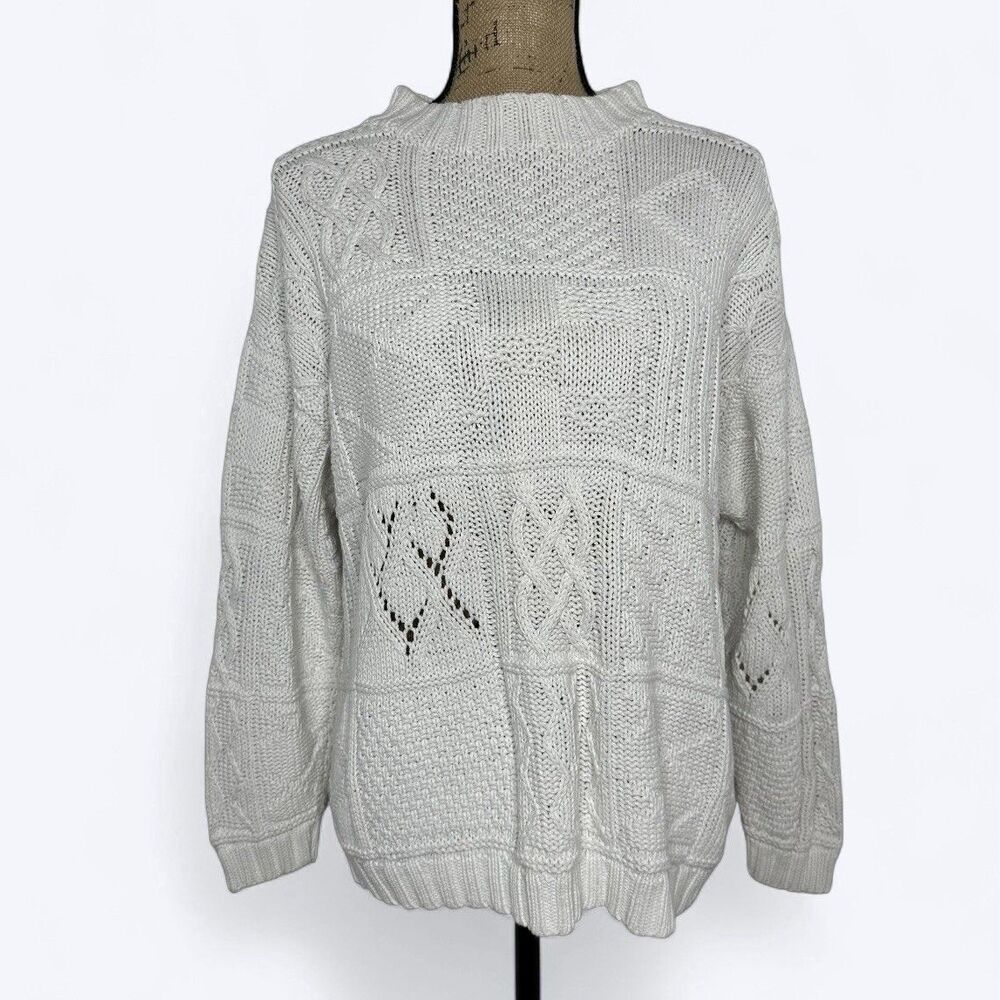 Vtg‎ Express Compagnie Internationale Cable Knit Sweater Womens S White Heritage